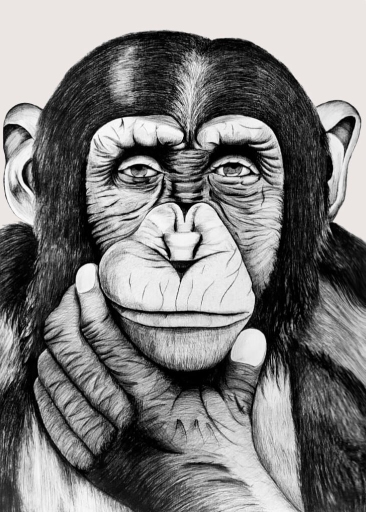 Chimpancé en lápiz y bolígrafo negro-01_CJ